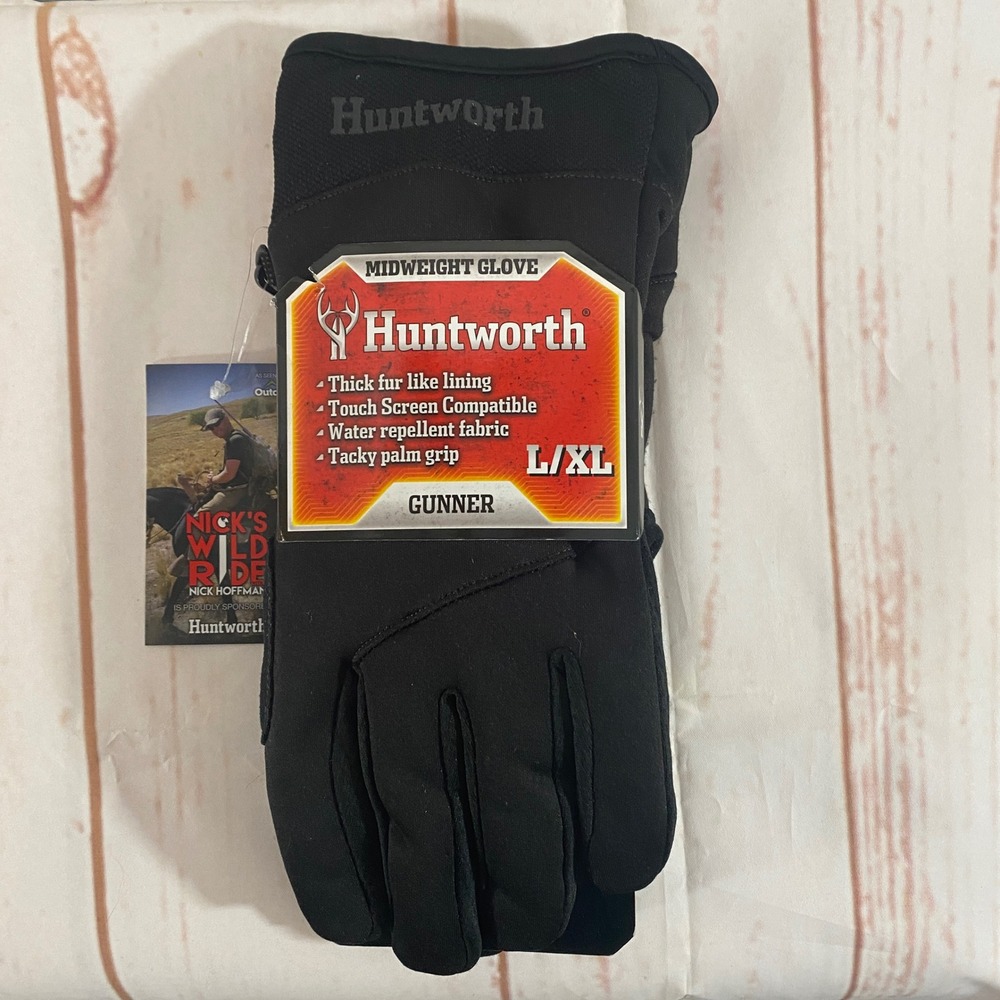 Huntworth Gunner Stealth Series Black Midweight Gloves New L/XL Touch Screen